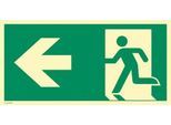 moedel Fluchtwegschild „Notausgang links Pfeil links“, nach ISO 7010 E001, Kunststoff, langnachleuchtend, B 297 x H 148 mm
