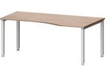 Schreibtisch MODENA FLEX, Freiform, Ansatz rechts, 4-Fuß Quadratrohr, B 1800 x T 1000/800 x H 720-820 mm, Eiche/weißaluminium