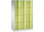C+P Kombi-Schließfachschrank Resisto, 3 Abteile, 10 Fächer, B 1148 x T 640 x H 1950 mm, Lichtgrau/Clowngrün