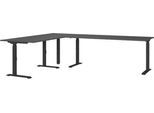 Eckschreibtisch Porto, mechanisch höheneinstellbar, C-Fuß, inkl. Ansatztisch mit Stützfuß, B 1200/1800 x T 2200 x H 680-910 mm, graphit/schwarz