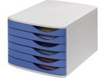 ATLANTA Schubladenbox, 6 flache Schubladen geschlossen, DIN A4, Polystyrol, grau/blau