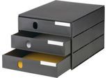 Schubladenbox styro® Styroval, Format C4, 3 geschlossene Schübe, stapelbar, Beschriftungsmaterial, B 243 x T 335 x H 200 mm, Recycling-Kunststoff, schwarz