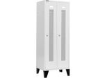 Schäfer Shop Select Kleiderspind, mit gelochten Streifen, 2 Abteile, 400 mm, mit Füßen, Zylinderschloss, Tür lichtgrau
