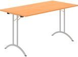 Schäfer Shop Select Klapptisch, Rechteck, Doppel-T-Fußgestell, Spezial-Klappbeschlag & Bodenausgleich, B 1400 x T 700 x H 720 mm, Buche-Dekor/alusilber