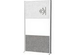 MAUL Stellwandsystem MAULconnecto, 1 x Akustikvlies hell, 1 x Akustikvlies dunkel, 1 x Whiteboard, Standfuß, auf Rollen, H 1800 x B 1000 mm, silber