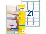 Avery Zweckform Adressetiketten J8160-25, geeignet für Inkjetdrucker, 63,5 x 38,1 mm, 525 Stück/25 A4-Bogen, 100 % FSC®-Papier, weiß