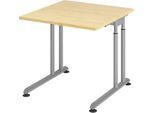 Schreibtisch Breno, manuelle Höheneinstellung, horizontaler Kabelkanal, B 800 x T 800 x H 680-820 mm, Spanplatte & Stahl, Ahorn/Silber