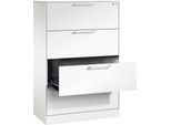 Karteikartenschrank, 2-bahnig DIN A4 quer, 4 Schübe mit Vollauszug & Bügelgriffen, Zentralverschluss, B 800 x T 435 x H 1298 mm, weiß/weiß