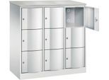 C+P Schließfachschrank Resisto, 3 Abteile, 9 Fächer, B 1148 x T 540 x H 1255 mm, Lichtgrau/Lichtgrau