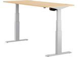 Schäfer Shop Select Schreibtisch ERGO-T, elektrisch höhenverstellbar, Rechteck, T-Fuß, B 1600 x T 800 x H 640-1300 mm, Ahorn-Dekor/weißaluminium