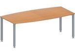 Schäfer Shop Genius Konferenztisch MODENA FLEX, Boot, 4-Fuß Quadratrohr, B 2000 x H 720-840 mm, Buche/weißaluminium