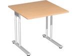 Schreibtisch PALENQUE, C-Fuß, Rechteck, B 800 x T 800 x H 680-820 mm, Buche