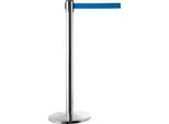 Absperrpfosten, chromsilber, Gurtband blau, ausziehbar bis 2 m, selbstaufrollend, mit Bremse, Ø 360 x H 1040 mm, Metall verchromt