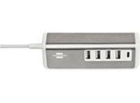 Multiladegerät brennenstuhl®estilo, für bis zu 5 Geräte, Schnellladefunktion, 1,5 m Textil-Kabel, 1x USB-C, 4x USB-Ladebuchse, Edelstahloberfläche, weiß