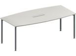 Schäfer Shop Genius Konferenztisch MODENA FLEX, 6-fach Anschluss, Boot, 4-Fuß Rundrohr, B 2000 x H 720-840 mm, lichtgrau/weißalu