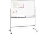 Schäfer Shop Select Mobiles Whiteboard, um 360° drehbare Tafel, weiß lackiert, Ablageschale, 4 Lenkrollen, B 1500 x H 1000 mm
