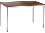 Konferenztisch, bis 4 Personen, Rechteck, 4-Fuß Quadratrohr, B 1200 x T 800 x H 720 mm, Nussbaum/chromsilber