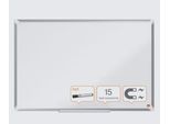 nobo Whiteboard Premium Plus, Stahl weiß emailliert, magnethaftend, B 900 x H 600 mm, inkl. abnehmbarer Stiftablage und 1 Boardmarker
