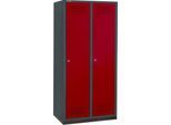 Schäfer Shop Genius Kleiderspind mit Sockel, 2 Abteile, 400 mm Abteilbreite, Zylinderschloss, anthrazit/rubinrot