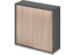 Schäfer Shop Genius Schiebetürenschrank TETRIS WOOD, 3 OH, B 1200 mm, inkl. Stahlsockel, graphit/Eiche