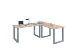 Eckschreibtisch, Winkel 90°, Bügelfuß, B 1900 x T 800/1600 x H 760 mm, Sonoma Eiche/silber
