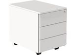 Rollcontainer, mit Zentralverschluss, 3 Schubladen, B 420 x T 600 x H 540 mm, weiß