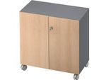 Rollenschrank TOPAS LINE, 2 Ordnerhöhen, Türen abschließbar, graphit/Eiche-Dekor