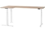 Schäfer Shop Genius Winkelschreibtisch Modena Flex, elektrisch höhenverstellbar, 90° Winkel beidseitig, B 2000 x T 1600 mm, Eiche/weiß