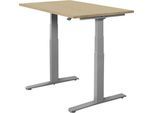 Schäfer Shop Select Schreibtisch SET UP, elektrisch höhenverstellbar, Rechteck, T-Fuß, B 1200 x T 800 x H 645-1290 mm, Wildeiche/weißaluminium