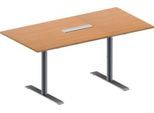 Schäfer Shop Genius Konferenztisch MODENA FLEX, 6-fach Anschluss, Rechteck, T-Fuß Rundrohr, B 1600 x T 800 x H 650-850 mm, Buche/weißalu