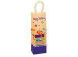 Geschenktüte für Flaschen „Happy Birthday“, mit Tragekordel, B 120 x T 80 x H 360 mm, Kraftpapier, beige & farbig bedruckt, 6 Stück