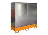 Gefahrstoffschrank BAUER GS-2, Stahlblech, unterfahrbar, für 2 x 200 l Fässer, B 1680 x T 690 x H 1780 mm, orange