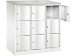 C+P Schließfachschrank Resisto, 3 Abteile, 9 Fächer, B 1148 x T 640 x H 1255 mm, Verkehrsweiß