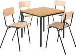 Sparset Stapelstühle, Buchenholz, Gestell schwarz, B 450 x T 520 x H 770 mm, 4 Stück + Tisch, Buche-Natur, Gestell schwarz, L 800 x B 800 x H 720 mm