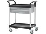 Mehrzweckwagen, 2 Schubladen, 4 TPR-Lenkrollen mit 2 Feststellern, 2 Etagen, L 680 x B 450 mm, Kunststoff/Aluminium, schwarz/alusilber