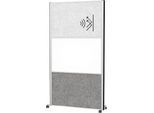 MAUL Stellwandsystem MAULconnecto, 1x Akustikvlies hell, 1x Akustikvlies dunkel, 1x Whiteboard, Klettverbindung, auf Rollen, H 1800 x B 1000 mm, silber