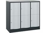 C+P Schließfachschrank Resisto, 3 Abteile, 6 Fächer, B 1148 x T 540 x H 1077 mm, Anthrazitgrau/Lichtgrau