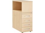 Schäfer Shop Select Anstellcontainer LOGIN, mit Aufsatzregal, 4 Schübe, B 409 x T 800 x H 1120 mm, Holz, abschließbar, Ahorn/Ahorn