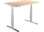 Schäfer Shop Select Schreibtisch DRIVE UP 2, elektrisch höhenverstellbar, Rechteck, T-Fuß, B 1200 x T 800 x H 630-1290 mm, Ahorn/weißaluminium
