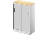 Schäfer Shop Genius Schiebetürenschrank TETRIS SOLID, 3 OH, 2 Fachböden, B 800 mm, 19 mm Abdeckplatte, Ahorn-Dekor/weißalu