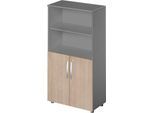 Schäfer Shop Select Kombischrank LOGIN, oben 2 Regale, unten 2 Ordnerhöhen mit Türen, B 800 x T 420 x H 1514 mm, graphit/Eiche