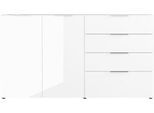 Sideboard, mit 4 Schubladen und 2 Türen, Glasfront- und auflage, B 1840 x T 420 x H 1020 mm, weiß