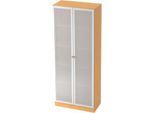 Aktenschrank mit Glastüren ULM, 5 OH, B 800 x T 420 x H 2004 mm, Buche-Dekor