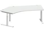Schäfer Shop Genius Winkelschreibtisch MODENA FLEX 135°, T-Fuß-Rundrohr, B 2165 mm, Ansatz links, lichtgrau/weißalu