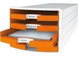 Schubladenbox HAN Impuls 2.0, 4 Schubladen, Format A4, stapelbar, offen, weiß/orange