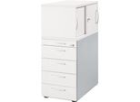 Schäfer Shop Genius Standcontainer mit Aufsatzschrank inkl. Schiebetür, komplett abschließbar, runder Griff, weiß