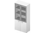 Schrank ARLON OFFICE, 5 Ordnerhöhen, 2 Glastüren m. Rahmen, 2 Melamintüren, H 2000 mm, weiß/weiß