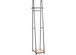 Standgarderobe HAKU, Gesamttragkraft 15 kg, 2 Ablagen, B 380 x T 400 x H 1660 mm, Stahl/Holz, schwarz/helles Eiche-Dekor