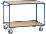Tischwagen, leicht, 2 Etagen, L 850 x B 500 mm, bis 300 kg, Stahl/Holz, blau