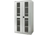 Schäfer Shop Genius Flügeltürenschrank FS, Stahl, Sichtfenster, Lüftungslöcher, B 1055 x T 620 x H 1950 mm, 5 OH, Lichtgrau/Lichtgrau, bis 500 kg